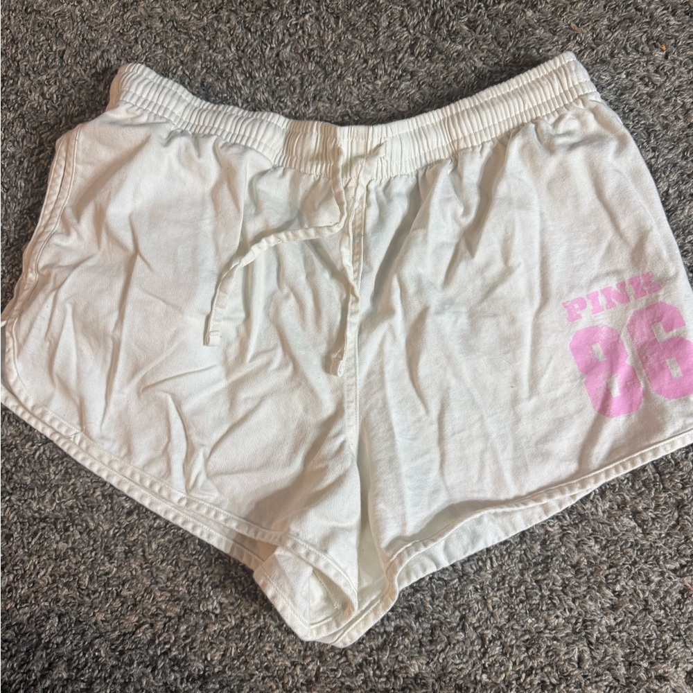 PINK Victoria's Secret White Athletic Shorts with Pink Logo